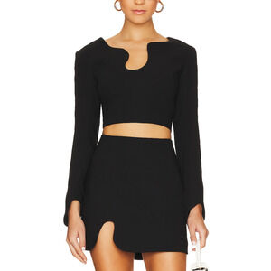 Amanda Uprichard 'Puzzle' Black Crepe Long Sleeve Top Size S
